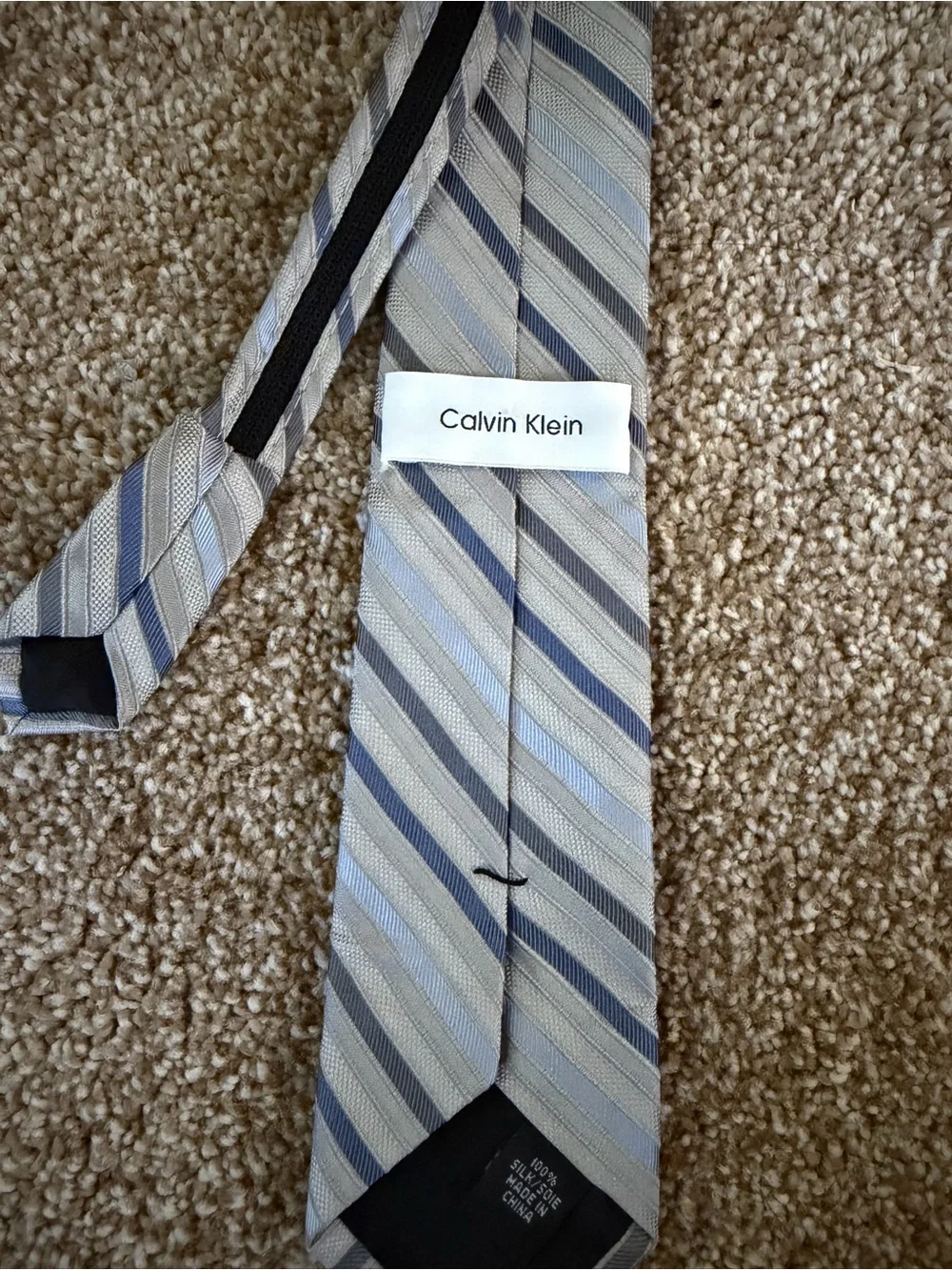 Calvin Klein Boys Striped Pre-Tied Neck Tie in Light Blue and Silver